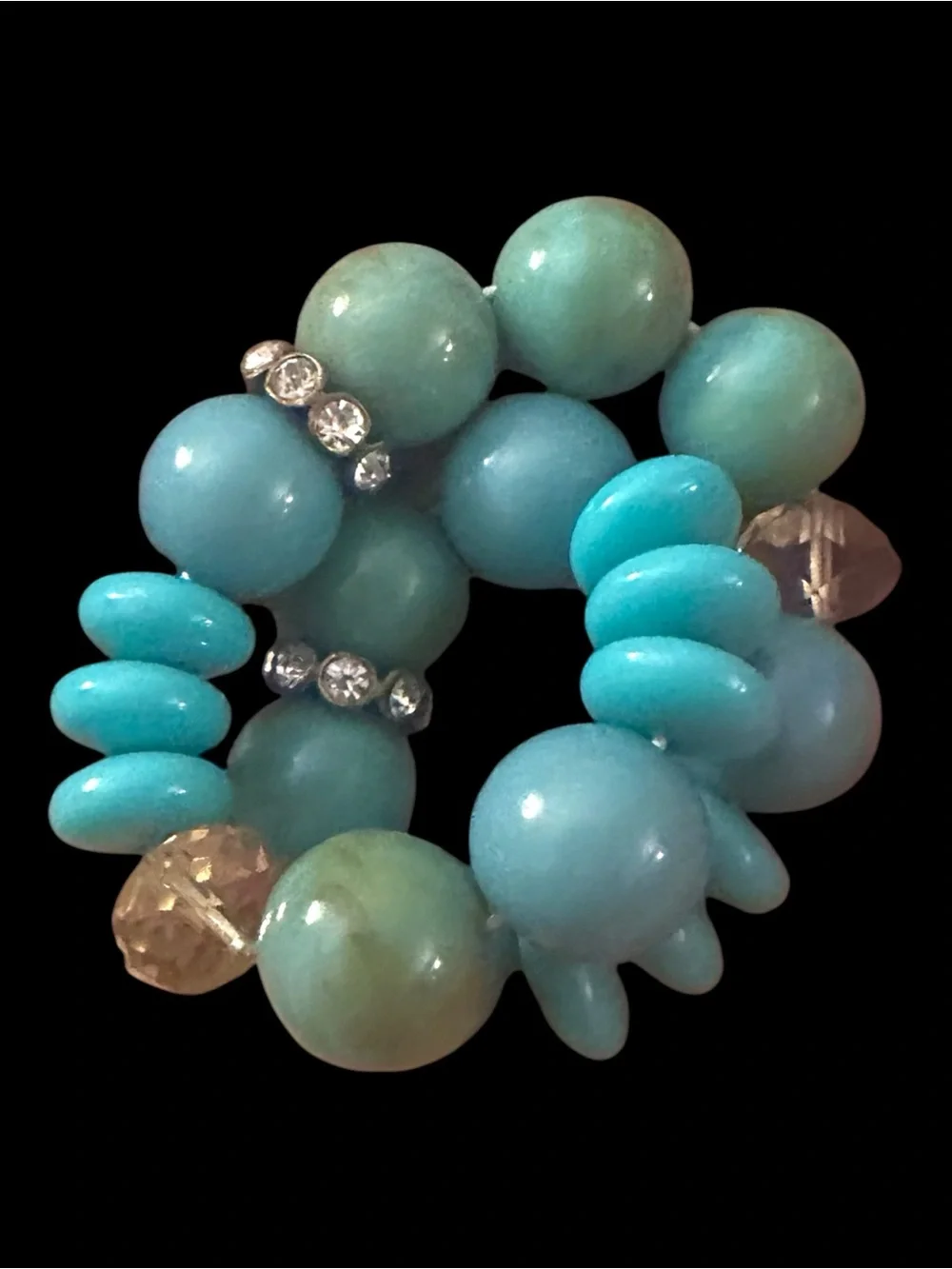 Faux Turquoise Beaded Stretch Bracelet with Crystal Accents